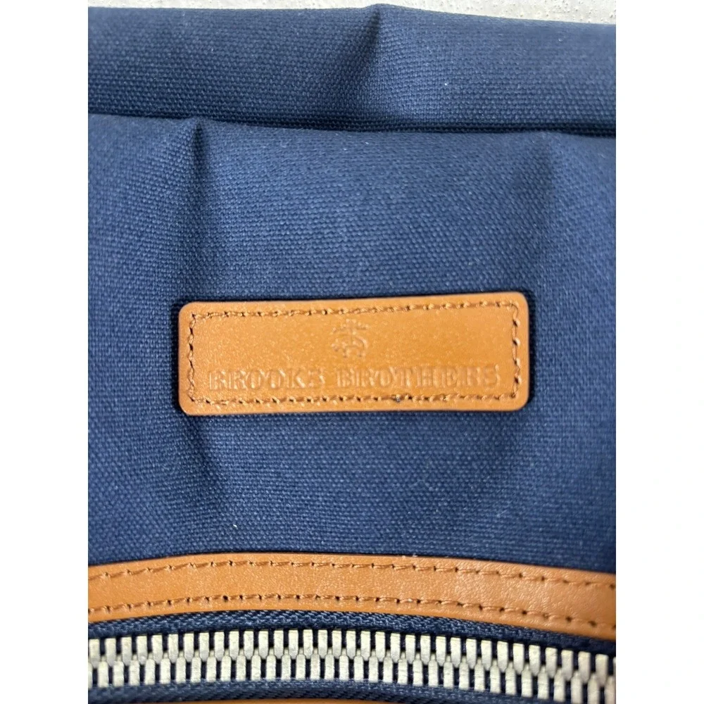 Brooks Brothers Navy Canvas Leather Trim Wells Duffle Weekend Travel Bag